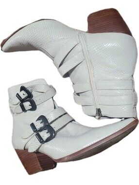 Matisse Harvey Boots Women 10 Snake Print Cowboy Moto Biker Belted Buckle Shoes